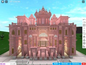 Bloxburg House Ideas Exterior Castle, Bloxburg Pink Castle, Princess Castle Bloxburg, Pink Mansion Bloxburg, Bloxburg Castle Layout, Patrika Gate Jaipur, Bloxburg Castle, Bloxburg House Builds, Bloxburg Home Ideas