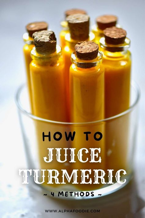 4 methods for how to juice turmeric with and without a juicer - perfect for making wellness shots, juices, and freezing for later use. Plus, turmeric juice benefits, how to use the leftover pulp, and several FAQs! Turmeric Juice, Turmeric Shots, Healthy Nutrition Plan, Wellness Shots, Fresh Turmeric, Brown Spots Removal, Proper Nutrition, Healthy Nutrition, Juicing Recipes