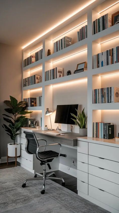 20 Creative Ways to Decorate Behind Your Desk - Home with Ava Bookcase Over Desk, Desk Library Ideas, Bookshelf Behind Desk, Book Shelves With Desk, Home Office Shelves Above Desk, Bookshelf Wall With Desk, Desk With Bookshelves On Each Side, Bookshelf Desk Combo, Desk And Bookshelves In Bedroom