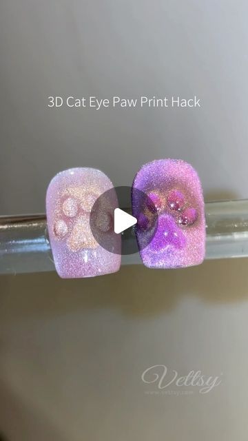 Nail Art Magnetic, Cat Eye Gel Nail Designs, Cat Nails Design, Paper Nails Design, Paw Print Nail, Cat Eye Effect Nails, Cateyes Nails, Magnet Nails, Paw Print Nails