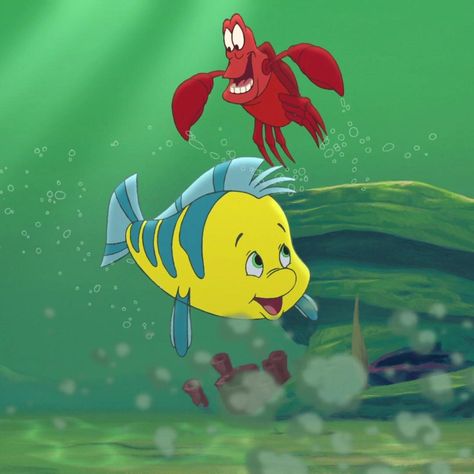 Iconic Disney Duos, Sebastian Little Mermaid, Animated Reference, Sebastian And Flounder, Flounder And Sebastian, Disney Duos, Ariel And Flounder, Disney Sleeve, Mermaids Sirens