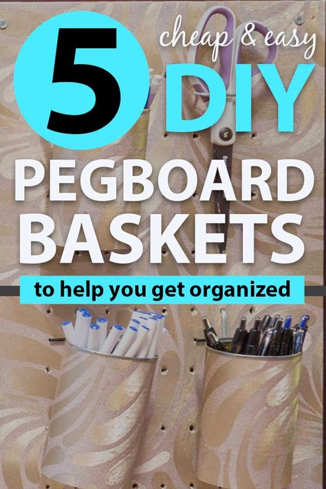 These DIY pegboard baskets are an easy way to organize the pegboard in your office, craftroom or garage without spending a lot of money. #fromhousetohome #pegboard #storage #organization  #pegboard #storageideas Hang Pegboard, Pegboard Baskets, Pegboard Craft Room, Pegboard Bins, Easy Storage Hacks, Pegboard Kitchen, Diy Pegboard, Pegboard Ideas, Pegboard Garage