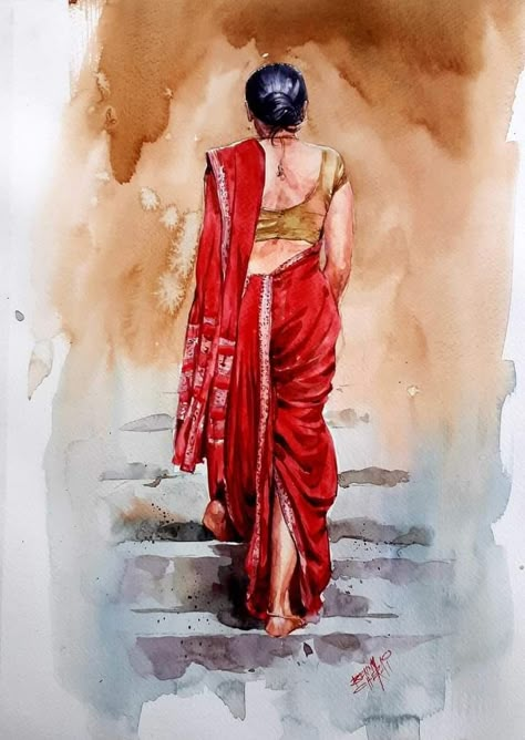 Watercolor Indian, Memory Drawing, Composition Painting, Watercolor Portrait Painting, Watercolor Paintings Nature, Paintings Easy, Indian Art Gallery, Beautiful Art Paintings, Diy Watercolor Painting