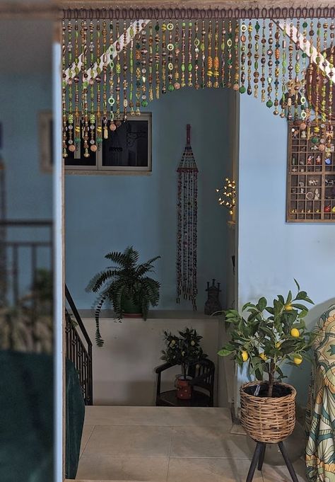 Beaded Window Valance, Green Bead Curtain, Beaded Archway, Beaded Window Curtain, Beaded Curtain Pattern, Beaded Window Hanging, Sensory Aesthetic, Bead Curtain Doorway, Beaded Curtains Window