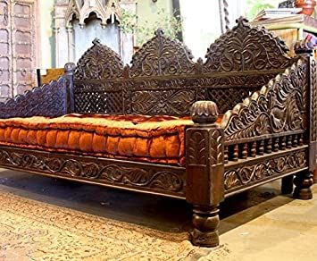 Hand Carved Furniture, Indian Bedding, Indian Living Rooms, Indian Furniture, Carved Furniture, Day Bed, Single Chair, Daybed Sofa, Indian Decor