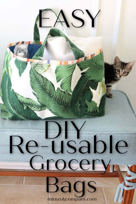 DIY re-usable grocery bag Handmade Grocery Bags, Organizing Reusable Shopping Bags, Diy Purses And Bags Easy, Diy Reusable Bags, Reusable Grocery Bags Pattern, Diy Reusable Grocery Bags, Diy Grocery Bags, Shopping Bags Diy, Sewing Tote Bags