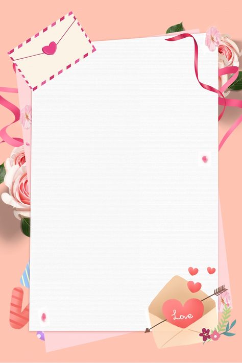 Orange Envelope Letter Paper Flower Background Love Letter Background Paper, Background For Poem Writing, Love Letter Frame, Love Letter Background, Love Letter Template, Valentines Template, Paper Flower Background, Letter Background, Vision Wall