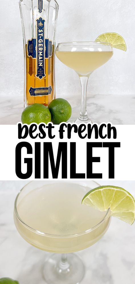 A French Gimlet is a riff on the classic cocktail. It adds a sweet, floral twist that’s light, bright, and perfectly balanced. The ultimate chic drink to serve during happy hour or any special occasion. St Germain Cocktail Recipes, French Gimlet, St Germain Cocktail, Watermelon Agua Fresca, Gimlet Recipe, Gimlet Cocktail, Happy Hour At Home, Ranch Water, Homemade Cocktails