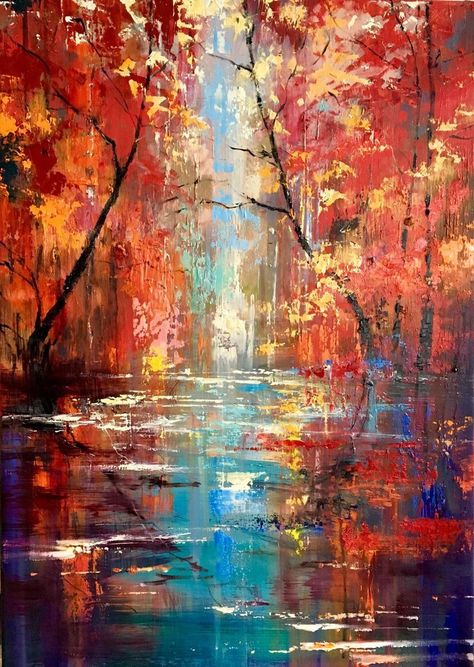 Autumn River, Peisaj Abstract, Oil Painting Inspiration, Soyut Sanat Tabloları, Abstract Canvas Painting, Art Painting Acrylic, Abstract Oil, Oil Painting Abstract, Oil Painting Landscape