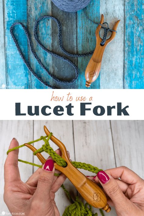 A lucet fork to quickly makes a drawstring for a hoodie, a cord for crafting, a lanyard for an ID, or even a keychain. Here's how to use one! Lucet Projects, Lucet Fork, Medieval Crafts, Yarn Box, Spool Knitting, Lucet, French Knitting, Knitting Notions, How To Make Coasters