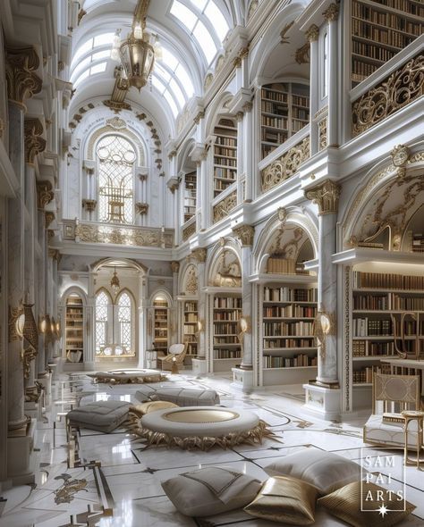 Nessian Fanart, Enchanted Library, Fantasy Room, Dream Library, Fantasy Rooms, Dream Mansion, Library Aesthetic, Dream Life House, Castle House