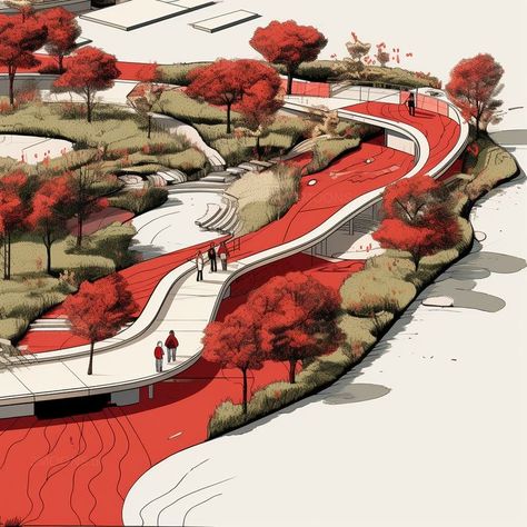 Landscape Architecture Graphics, Architecture Design Presentation, Landscape Design Drawings, Urban Design Architecture, Landscape Architecture Drawing, Architecture Portfolio Design, Urban Landscape Design, Park Design, Conceptual Architecture