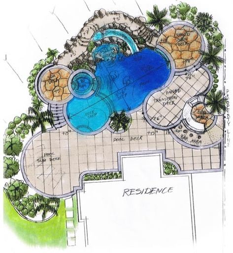 Found this design online; it was my inspiration piece for our backyard. Swimming Pool Drawing, Pool Design Plans, Swimming Pool Plan, Ideas De Piscina, Pool Drawing, Inground Pool Designs, Pool Deck Plans, Swimming Pool Decks, Landscape Design Drawings