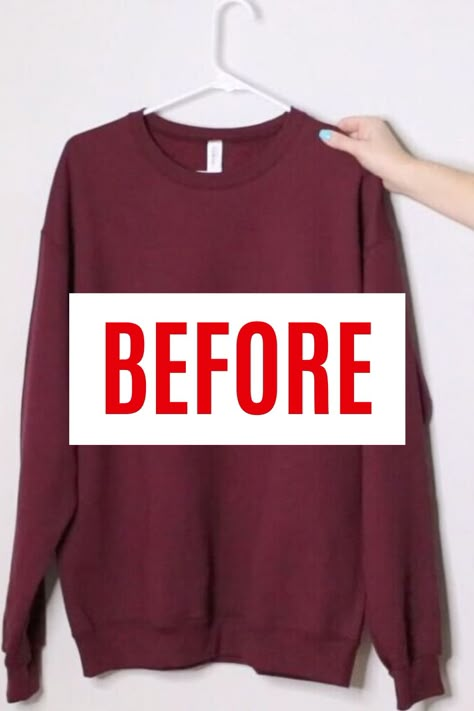 We love these 5 creative ways to refashion a plain cheap sweatshirt and make it look more expensive. Check out these ideas for how to revamp a sweatshirt. Cut Sweatshirt Diy, Umgestaltete Shirts, Shirt Makeover, Ropa Upcycling, Sweatshirt Makeover, Old Sweatshirt, Sweatshirt Refashion, Upcycle Sweatshirt, Upcycle Clothing