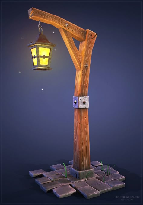 Stylized Lantern Post, Roger Gerzner on ArtStation at https://www.artstation.com/artwork/8l26Lx Game Level Design, Blender Ideas, Environment Props, Props Concept, 3d Modeling Tutorial, Low Poly Games, Bg Design, Fotografi Digital, Poly Art