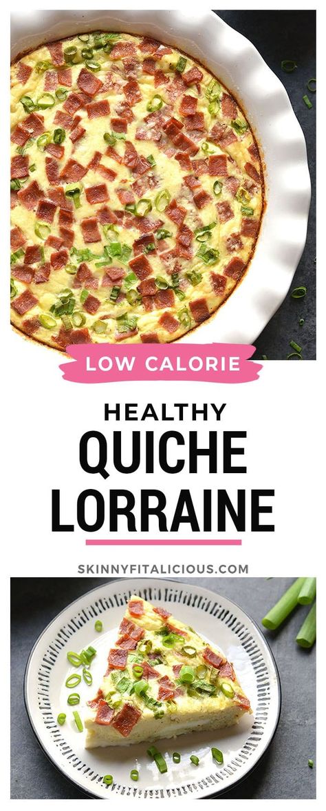 Healthy Quiche Lorraine made crustless and low calorie! #healthy #quiche #lorraine #crustless #low #calorie #recipe #breakfast #lowfat Quiche Low Calorie, Heart Healthy Quiche, Low Calorie Quiche Recipes, Low Cal Quiche, Weight Watchers Quiche Recipes, Low Calorie Frittata Recipes, Healthy Quiche Recipes Clean Eating, Low Calorie Quiche, Low Calorie Egg Recipes