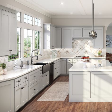 Newman Light Grey Cabinets, Light Gray Kitchen Cabinets, Kitchen With Windows, Light Grey Kitchen, Light Grey Kitchen Cabinets, Light Grey Kitchens, Microwave Cabinet, Light Gray Cabinets, Free Kitchen Design