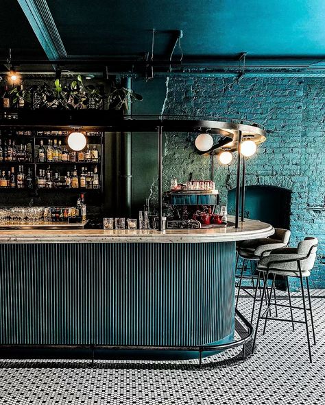 Turquoise monochromatic bar design -- when you really want to post something blue that isn’t a facade and you find this beauty sitting in your camera roll 🕵🏻‍♀️ mission… Bar Interior Design, Blue Bar, Luxury Bar, Bar Interior, Bar Design Restaurant, Restaurant Interior Design, Hospitality Design, Bar Counter, Hotel Lobby