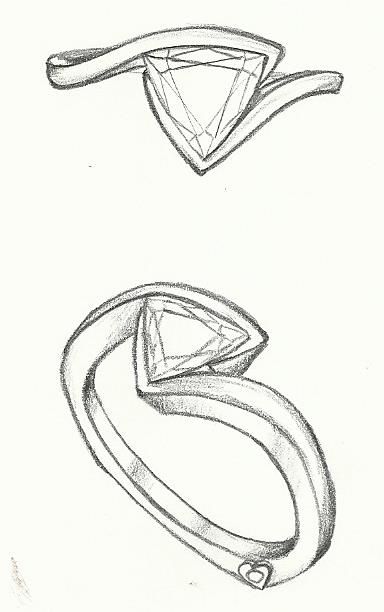 Mark Schneider Design - custom trillion cut diamond solitaire contemporary Ring Sketch, Jewel Drawing, Pencil Drawing Ideas, Jewelry Rendering, Fashion Drawing Tutorial, Art Jewelry Design, Jewellery Design Sketches, Jewelry Illustration, Jewelry Design Drawing