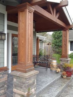 stone columns, post, with built-up skin and recessed panel Porch Column Wraps, Front Porch Pillars, Front Porch Posts, Porch Pillars, Front Porch Remodel, Front Porch Columns, Porch Remodel, Wood Columns, Building A Porch