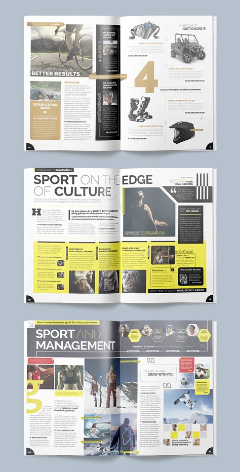 Sport Magazine Template INDD - 25 unique pages Basketball Magazine Layout, Digital Magazine Design Inspiration, Sport Magazine Layout Design, Magazine Sport Design, Sport Layout Design, Sport Magazine Design, Magazine Back Page, Sport Magazine Layout, Sports Magazine Layout