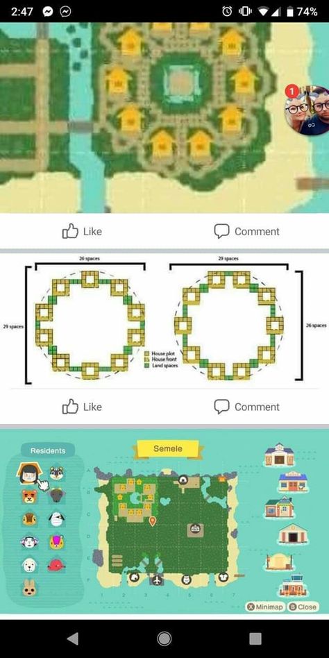 Acnh Resident House Layout, Acnh Circle Neighborhood Layout, Acnh Lake Entrance, Circle Neighborhood Animal Crossing, Acnh East River Layouts, Animal Crossing Neighborhood Layout Map, Acnh Villagers Homes Layout Size, Acnh Island Design Ideas Neighborhood, Acnh Neighborhoods Layouts Circle