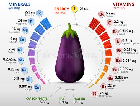 Vitamins and minerals of eggplant fruit stock illustration Eggplant Nutrition Facts, Nutritional Label, Home Stratosphere, Nutrition Chart, Nutrition Quotes, Keto Tips, Garden Plan, 10 Points, Veg Garden