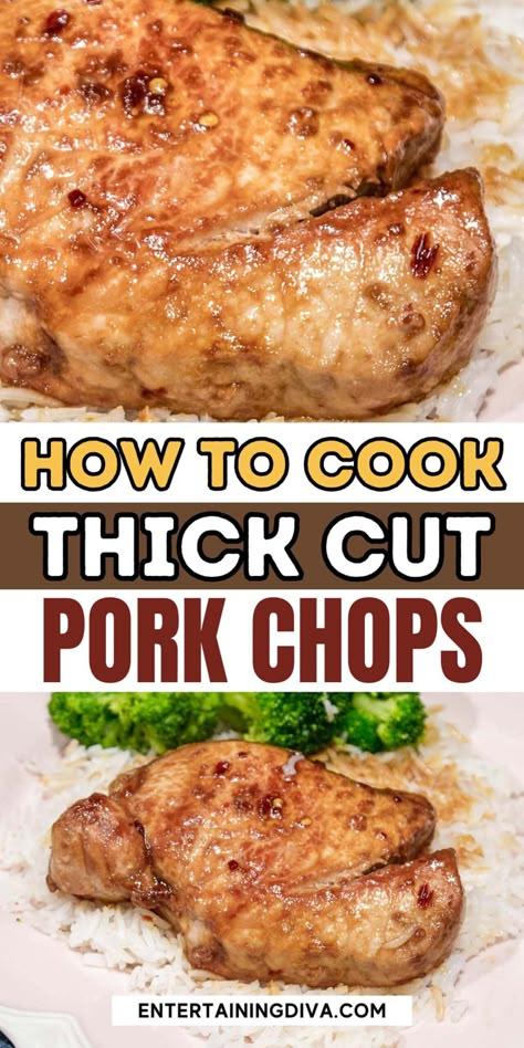 Marinated Thick Cut Pork Chops With Soy Sauce & Brown Sugar | Dinner Party How To Make Thick Pork Chops Tender, Marinating Pork Chops, Recipes For Thick Pork Chops, Thick Pork Loin Chops Recipes Boneless, Thick Center Cut Bone In Pork Chop Recipes, Pork Chop Brine Recipes Simple, Thick Cut Bone In Pork Chops, Thick Pork Chops Recipes, Thick Cut Pork Chop Recipes Bone In