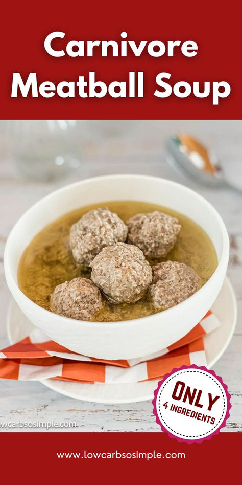 Image of a white bowl of meatball soup Carnivore Meatball Soup, Carnivore Diet Meatballs, Carnivore Soups And Stews, Carnivore Diet Beef Stew, Carnivore Soup Recipes, Carnivore Meatballs, Carnivore Soup, Carnivor Recipes, Carnivore Diet Ground Beef And Eggs