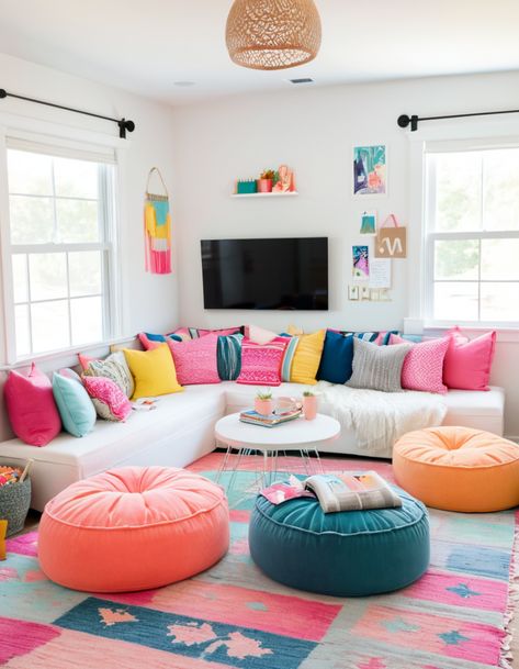 56 Bedroom Ideas For Teen Girls: Stylish, Fun, And Creative Designs Girls Hangout Room Ideas, Teen Hangout Room Ideas, Tie Dye Room, Teen Bedroom Colors, Upstairs Playroom, Girls Hangout, Hangout Room Ideas, Teen Hangout Room, Vintage Inspired Bedroom