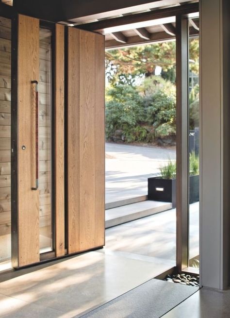 Door With Glass Panels, Glass Door Design, Steel Door Design, Modern Front Door, Entrance Door Design, Front Door Entrance, Door Design Modern, Main Door Design, Pivot Doors