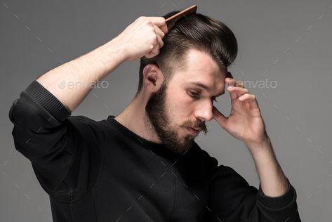 Combing Hair, Guy Hair, Expression Face, Person Portrait, Line Illustrations, Hair Illustration, Face Fashion, Man Model, Photography Backgrounds