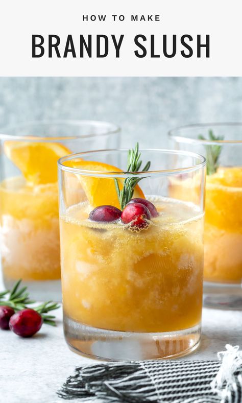 Brandy Slush Recipe, Alcoholic Slush Recipes, Alcoholic Slush, Brandy Slush, Christmas Drinks Alcohol Recipes, Slush Recipes, Christmas Drinks Alcohol, Frozen Juice, Brandy Cocktails