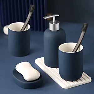 Navy Blue Bedroom Decor, Navy Blue Bathroom Decor, Modern Bathroom Accessories Set, Blue Apartment, Navy Blue Bedroom, Boy Bathroom, Navy Blue Bathrooms, Navy Bathroom, Navy House