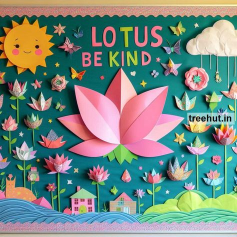 Lotus Bulletin Board Ideas, Summer School Bulletin Board Ideas Amazing Bulletin Board Ideas, Bulten Board Ideas For School, Bulletin Board Ideas Beginning Of Year, Beautiful Bulletin Boards, Summer School Decorations, Creative Board Ideas For School, Board Designs Ideas School, Bulletin Board Elementary School, Small Bulletin Board Ideas