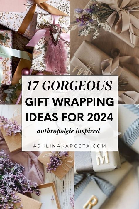 17 chic and unique Anthropologie inspired gift wrapping ideas for this Christmas 2024 — ASHLINA KAPOSTA Gift Wrap Wedding Present, Gift Wrapping With Tassels, Wrapping A Large Gift Ideas, Shabby Chic Gift Wrapping Ideas, Gift Wrapping Trend 2024, Gift Wrap Themes For Christmas, Natural Wrapping Ideas, Ornament Wrapping Ideas, Decorated Gift Boxes Ideas