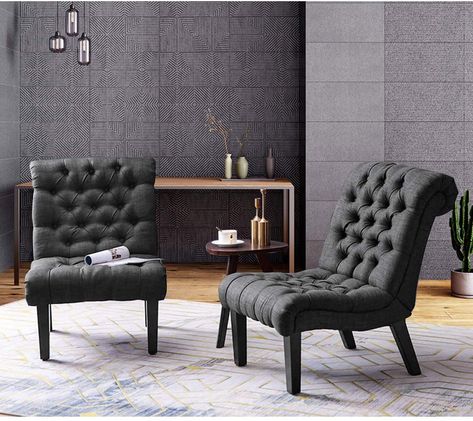 Amazon.com: Alunaune Bedroom Chairs Armless Accent Lounge Chair Set of 2 Upholstered Tufted Sofa Backrest Fabric Recliner Living Room Chairs Wood Legs-Khaki : Home & Kitchen Recliner Living Room, Fabric Recliner, Armless Accent Chair, Bedroom Chairs, Upholstered Couch, Living Room Recliner, Cabin Furniture, Chairs Lounge, Accent Chair Set