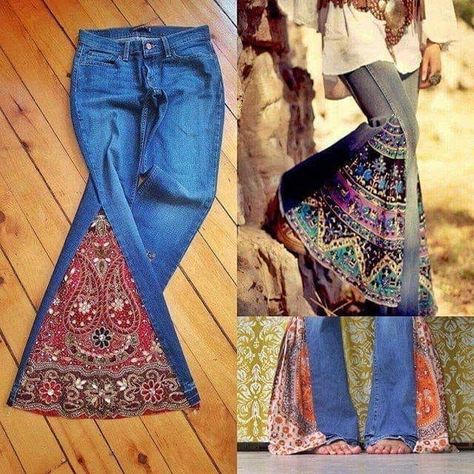 Återvinna Jeans, Vestiti In Jeans, Colorful Clothes, Diy Clothes Refashion, Boho Styl, Mode Hippie, Diy Vetement, Mode Boho, Bohemian Clothing