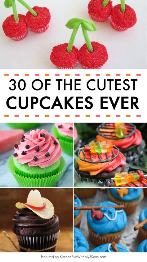 30+ of the BEST Cupcake Ideas & Recipes! Cream Filled Cupcakes, Summer Cupcakes, Best Cupcake, Recipes Cupcakes, Fun Cupcake Recipes, Kid Cupcakes, Cupcake Cake Designs, Cupcake Wars, Filled Cupcakes