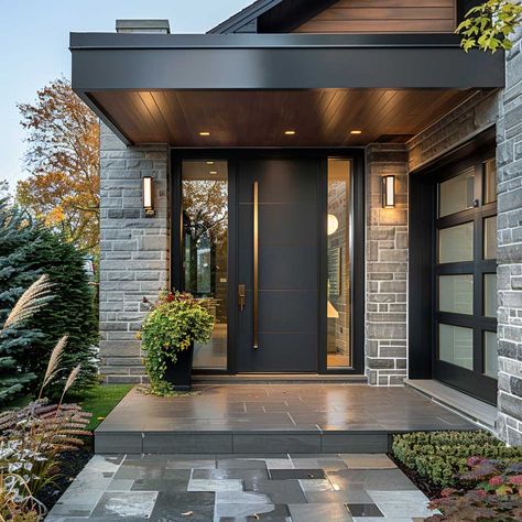 3+ Top Entrance Door Design Trends for a Stunning First Impression • 333+ Art Images Modern Front Entrance Exterior Design, Modern House Porch, Front Entrance Ideas Exterior, Modern House Entrance, Contemporary Front Porch, Porch Designs Uk, House Entrance Ideas, House Entrance Doors, Front Porch Ideas Uk