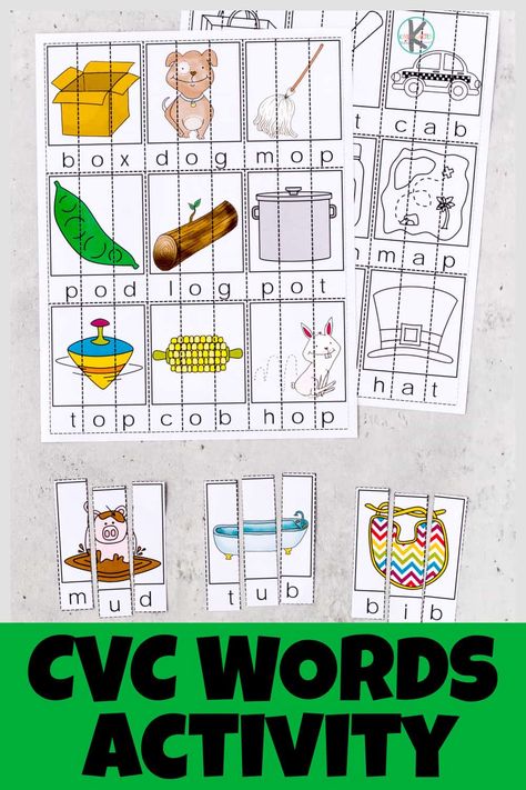 Make learning to read fun with these super cute, cvc word puzzles free printable. Print pdf file and print template in color or black and white to practice building cvc words one sound at a time. These cvc word puzzles are such a fun way to start sounding out words and reading with preschool, pre-k, kindergarten, and first grade students. Use this cvc words activity to make working on phonics skills FUN! Cvc Word Ladders Free, Cvc Worksheets Free, Cvc Words Activity, Phonics Puzzles, Homeschool Phonics, Cvc Word Games, Word Building Activities, Activity For Kindergarten, Cvc Worksheets