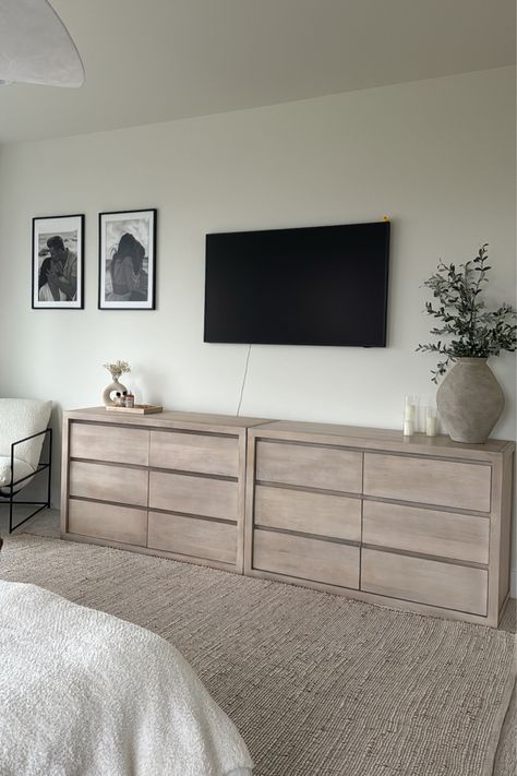 Shop Cayman 6-Drawer Dresser and other curated products on LTK, the easiest way to shop everything from your favorite creators. Tv Dresser Decor Bedroom, Bedroom Ideas With Dark Floors, Apartment Bedroom King Bed, Costal Modern Interior Design, Apartment Room Inspiration, Married Bedroom Ideas, Married Bedroom, Apartment Decorating Bedroom, Interior Design Bedrooms