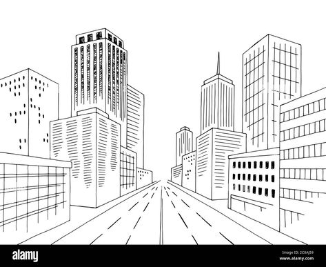 Download this stock vector: City road street graphic black white cityscape skyline sketch illustration vector - 2C8AJ59 from Alamy's library of millions of high resolution stock photos, illustrations and vectors. Buildings Doodle, Skyline Sketch, Road Drawing, Skyline Drawing, Grayscale Art, Cityscape Drawing, City Sketch, New York City Map, City Vector