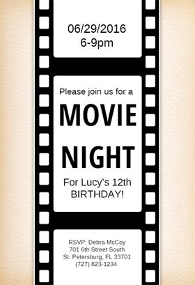 Movie Night Party Invitations, Movie Ticket Birthday Invitations, Movie Ticket Invitations, Movie Party Invitations, Movie Night Invitations, Cinema Party, Movie Invitation, Movie Night Birthday, Night Birthday Party