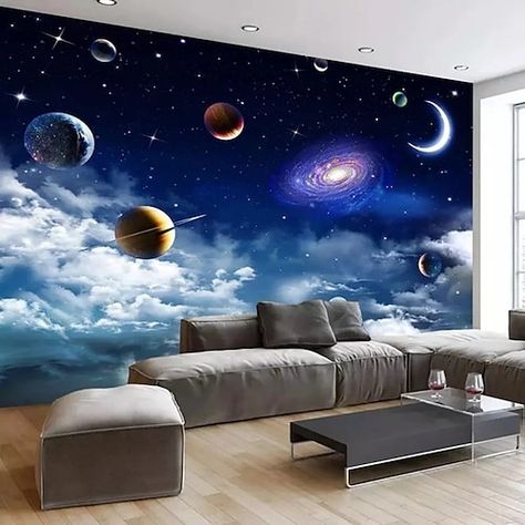 Wallpaper Solar System, Photo Wallpaper Bedroom, Solar System Wallpaper, Hotel Bedding Sets, System Wallpaper, Hand Painted Decor, Space Room, Decoration Inspiration, Pvc Vinyl