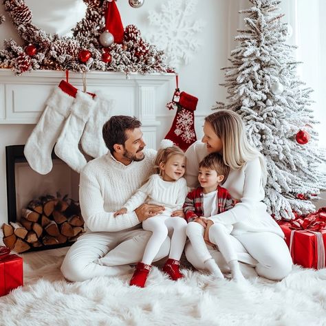 Create Family Christmas Pictures Inside, Christmas Pictures Family Ideas, Indoor Christmas Photos, Family Christmas Photoshoot, Diy Christmas Photoshoot, Christmas Setup, Photoshoot Quotes, Christmas Photography Family, Family Christmas Pictures Outfits