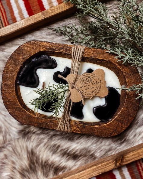 Cow print | Candles Cow Print Candle, Candle Dough Bowl, Western Candles Diy, Cow Candle, Western Candle, Wooden Dough Bowl Candles, Diy Dough Bowl Candles, Dough Bowl Candles Diy, Dough Bowl Candles