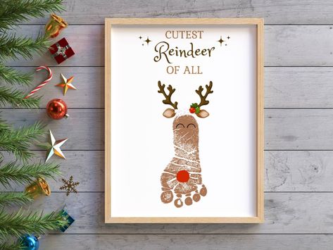 Christmas Footprint Crafts, Reindeer Footprint, Baby Christmas Crafts, Christmas Handprint Crafts, Footprint Craft, Reindeer Craft, Christmas Crafts For Toddlers, Footprint Crafts, Budget Crafts