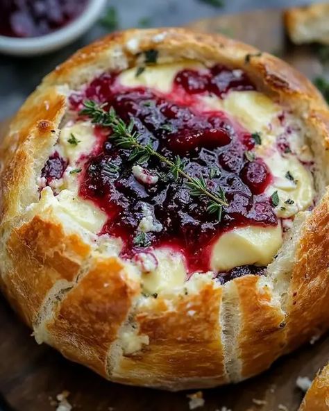 Baked Brie In Bread Loaf, Bread Bowl Brie, Brie Dip Appetizer, Brie And Cranberry Appetizer, Baked Brie In Bread Bowl, Baked Brie In Bread, Christmas Brie, Brie Bread Bowl, Bread Boule