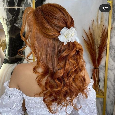 Wedding Dress Red Hair, Short Red Hair Wedding Hairstyles, Wedding Hairstyles For Long Hair Red, Wedding Hairstyles For Redheads, Wedding Hairstyles Half Up Half Down Red Hair, Auburn Hair Wedding Hairstyles, Red Bridal Hair Hairstyles, Half Up Half Down Wedding Hair Redhead, Red Headed Bride